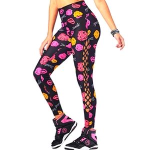Zumba Live Love Laced Up High Waisted Leggings Small Spicy Medium Black Lacing
